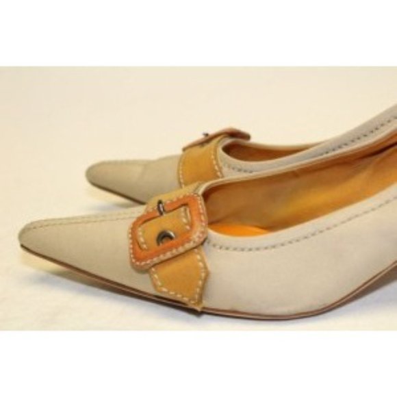 Miu Miu Khaki Canvas Orange Kitten Heels - Picture 10 of 12